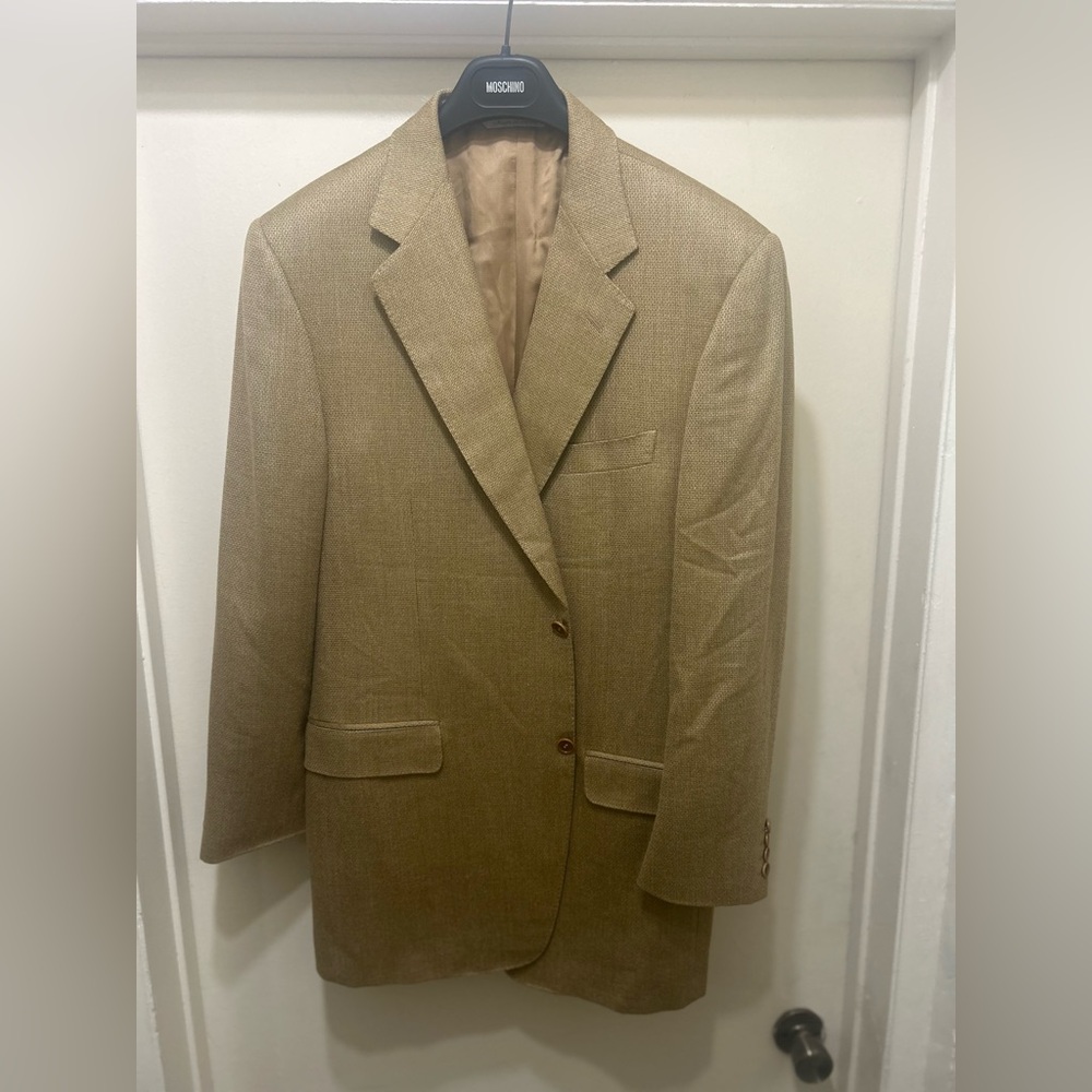 Canali Men’s 42L Blazer Italy Tan Wool Silk Sport Coat Quiet Luxury Gene Hiller